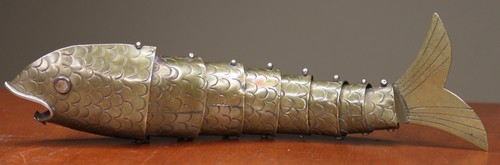 Vintage articulated brass fish - articulated,